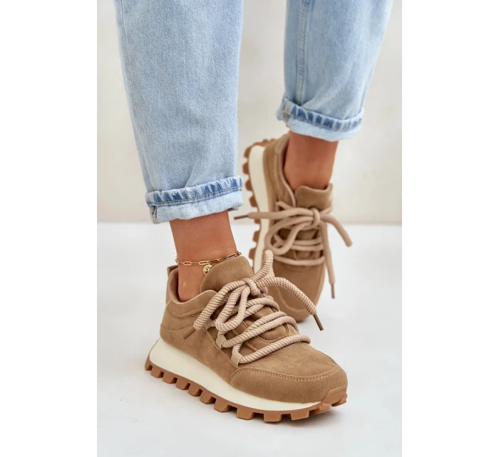 Sportovní tenisky na platformě z eko semiše hnědé Riadella Sportovní tenisky na platformě z eko semiše hnědé Riadella