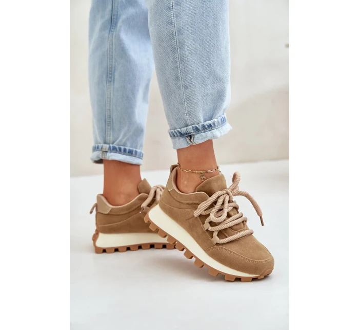 Sportovní tenisky na platformě z eko semiše hnědé Riadella Sportovní tenisky na platformě z eko semiše hnědé Riadella