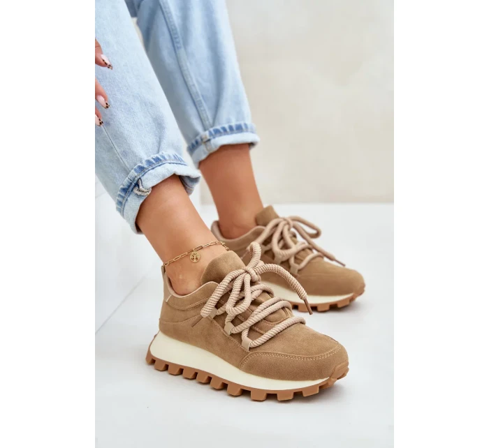 Sportovní tenisky na platformě z eko semiše hnědé Riadella Sportovní tenisky na platformě z eko semiše hnědé Riadella