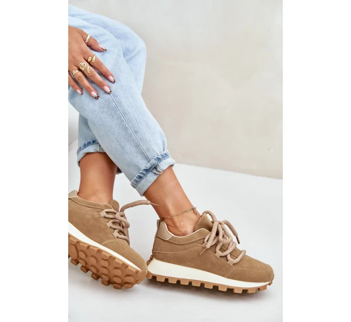 Sportovní tenisky na platformě z eko semiše hnědé Riadella Sportovní tenisky na platformě z eko semiše hnědé Riadella