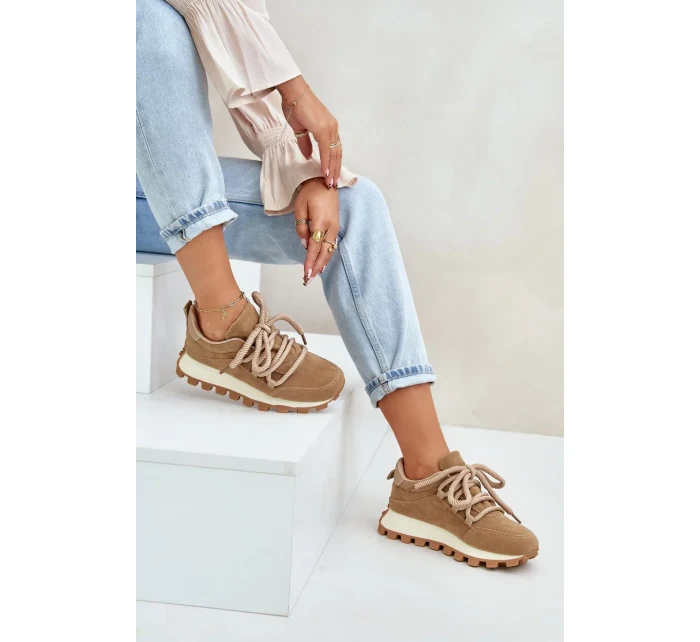 Sportovní tenisky na platformě z eko semiše hnědé Riadella Sportovní tenisky na platformě z eko semiše hnědé Riadella