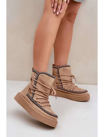 Dámské sněhule s výšivkou na platformě hnědé Naleris