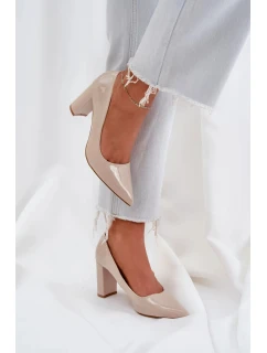 Lakované dámské lodičky na širokém podpatku Kilanne – béžové