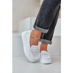Dámské kožené mokasíny na platformě a klínku model 21834339 – bílé - Kesi