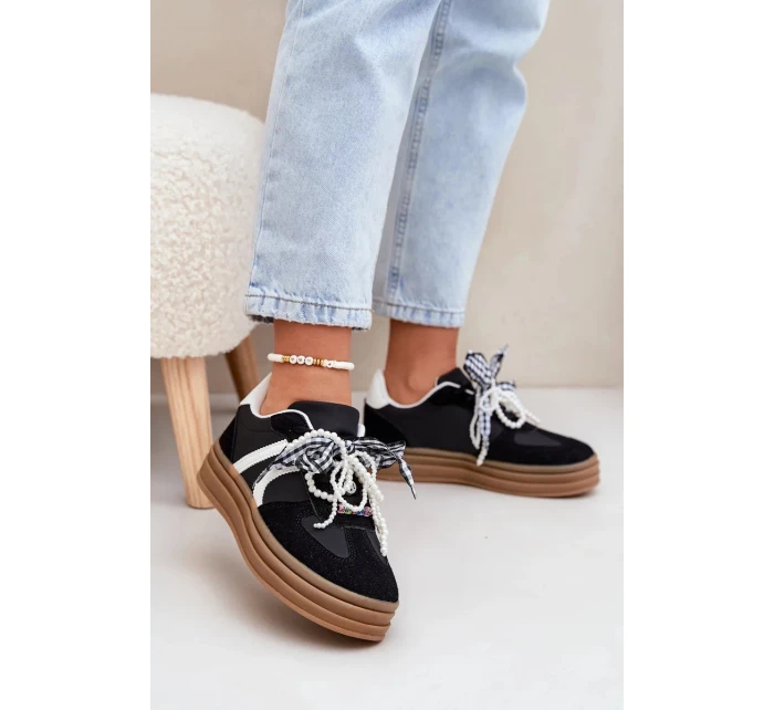 Dámské tenisky na platformě s ozdobami – černé Vinness Dámské tenisky na platformě s ozdobami – černé Vinness