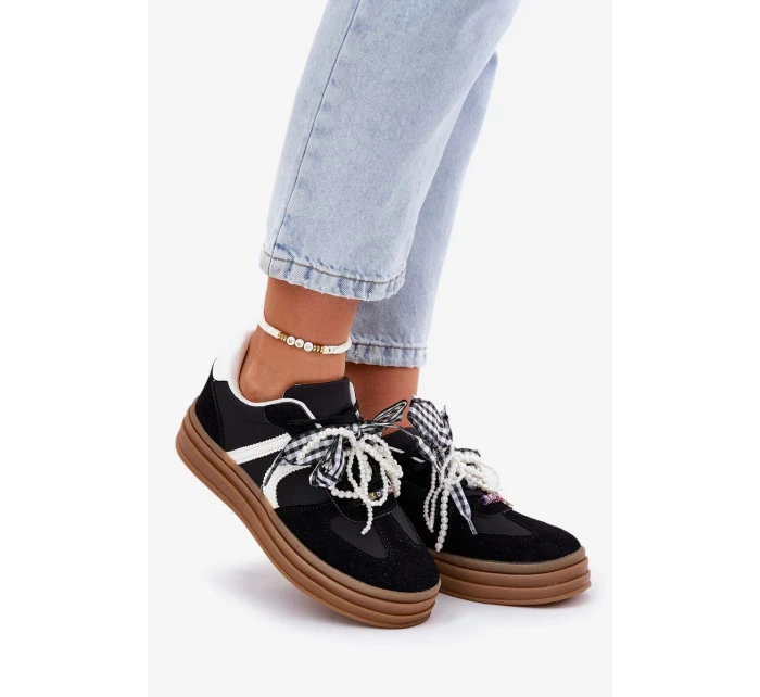 Dámské tenisky na platformě s ozdobami – černé Vinness Dámské tenisky na platformě s ozdobami – černé Vinness