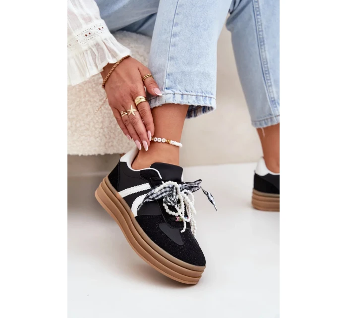 Dámské tenisky na platformě s ozdobami – černé Vinness Dámské tenisky na platformě s ozdobami – černé Vinness