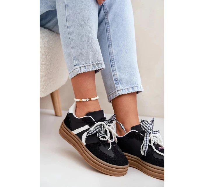 Dámské tenisky na platformě s ozdobami – černé Vinness Dámské tenisky na platformě s ozdobami – černé Vinness