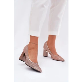Dámské síťované lodičky na podpatku s ozdobou Vinceza – béžové Dámské síťované lodičky na podpatku s ozdobou Vinceza – béžové