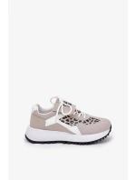 Dámské sportovní tenisky na platformě – bílo-béžové s panterím vzorem Pumbes
