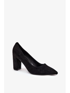 Dámské lodičky na podpatku z eko semiše Ellinoria – černé