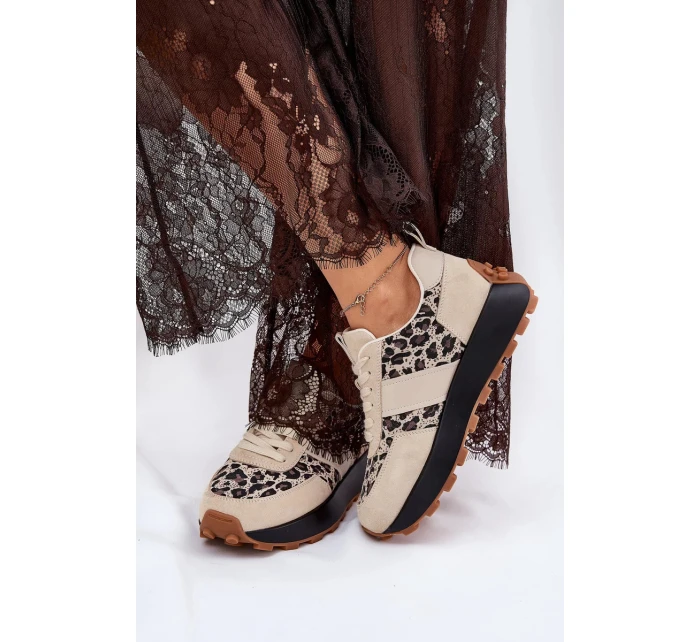 Dámské semišové tenisky na platformě s panterkovým vzorem Vinceza – béžové Dámské semišové tenisky na platformě s panterkovým vzorem Vinceza – béžové