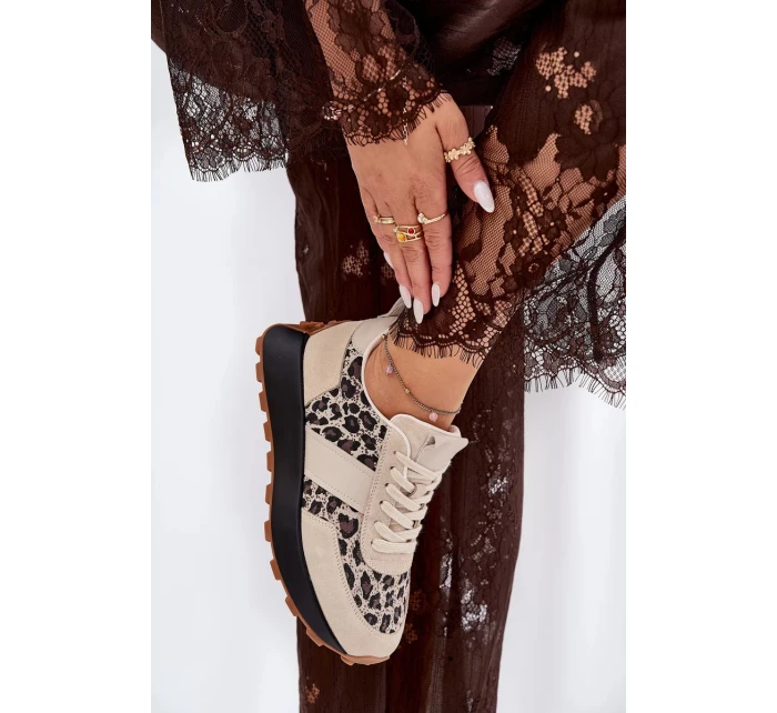 Dámské semišové tenisky na platformě s panterkovým vzorem Vinceza – béžové Dámské semišové tenisky na platformě s panterkovým vzorem Vinceza – béžové