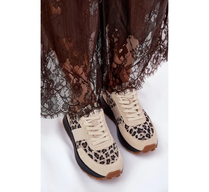 Dámské semišové tenisky na platformě s panterkovým vzorem Vinceza – béžové Dámské semišové tenisky na platformě s panterkovým vzorem Vinceza – béžové