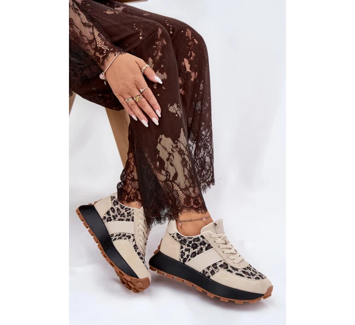 Dámské semišové tenisky na platformě s panterkovým vzorem Vinceza – béžové Dámské semišové tenisky na platformě s panterkovým vzorem Vinceza – béžové