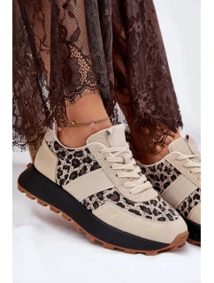 Dámské semišové tenisky na platformě s panterkovým vzorem Vinceza – béžové