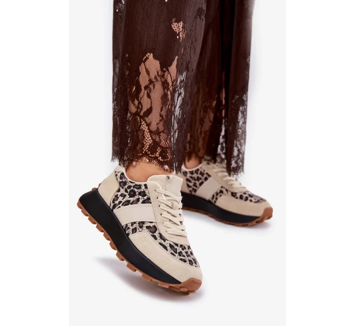Dámské semišové tenisky na platformě s panterkovým vzorem Vinceza – béžové Dámské semišové tenisky na platformě s panterkovým vzorem Vinceza – béžové