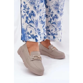 Dámské kožené mokasíny se zlatým detailem Vinceza – tmavě béžové