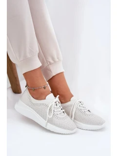 Dámské kožené sportovní boty na platformě Vinceza – bílé