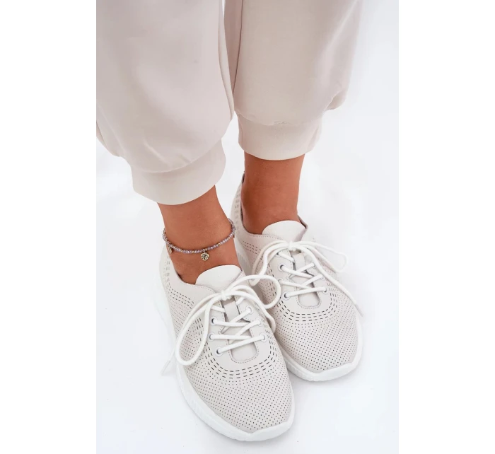 Dámské kožené sportovní boty na platformě Vinceza – bílé Dámské kožené sportovní boty na platformě Vinceza – bílé