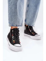 Dámské vysoké kožené trampky – černé