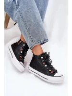 Dámské vysoké kožené trampky – černé