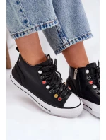 Dámské vysoké kožené trampky – černé