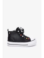 Dámské vysoké kožené trampky – černé