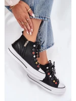 Dámské vysoké kožené trampky – černé