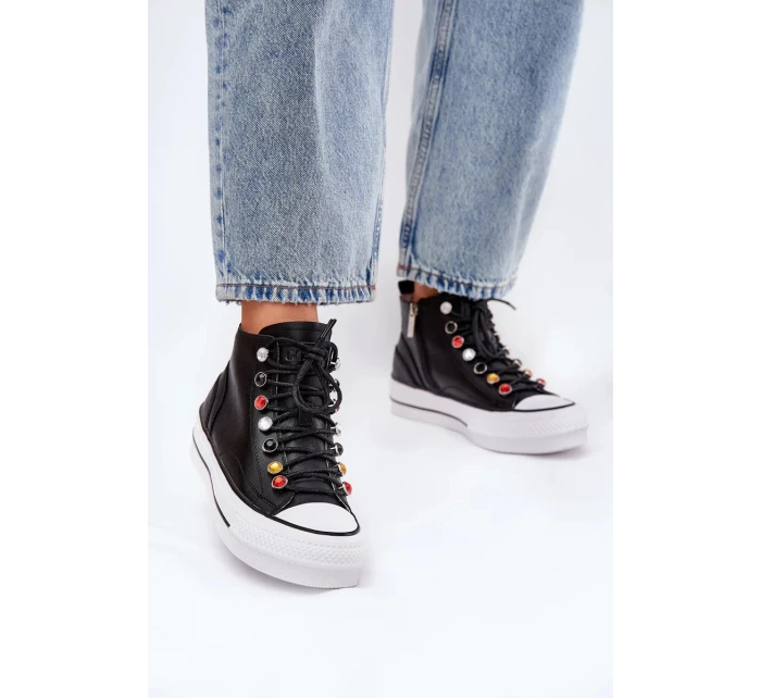 Dámské vysoké kožené trampky – černé Dámské vysoké kožené trampky – černé