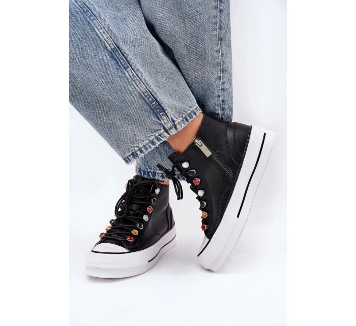 Dámské vysoké kožené trampky – černé Dámské vysoké kožené trampky – černé