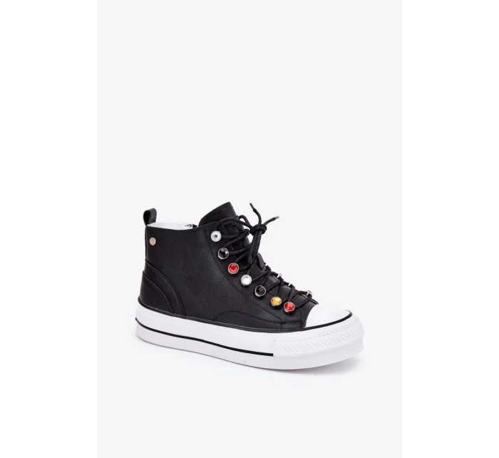 Dámské vysoké kožené trampky – černé Dámské vysoké kožené trampky – černé