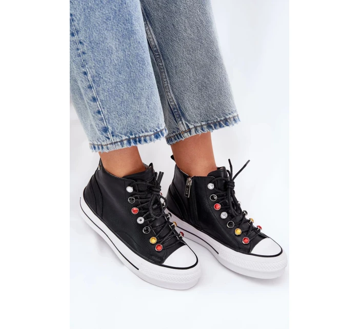 Dámské vysoké kožené trampky – černé Dámské vysoké kožené trampky – černé