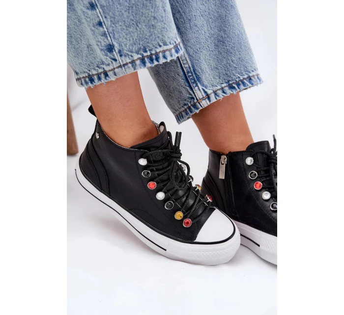 Dámské vysoké kožené trampky – černé Dámské vysoké kožené trampky – černé