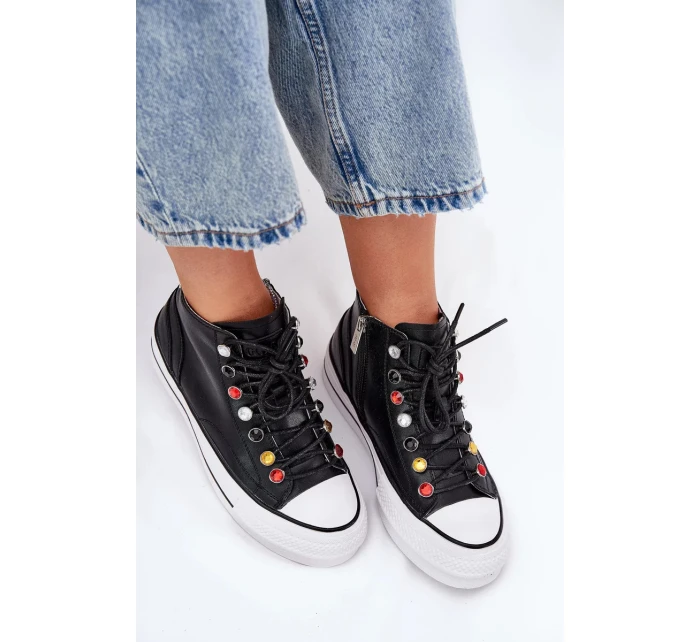 Dámské vysoké kožené trampky – černé Dámské vysoké kožené trampky – černé