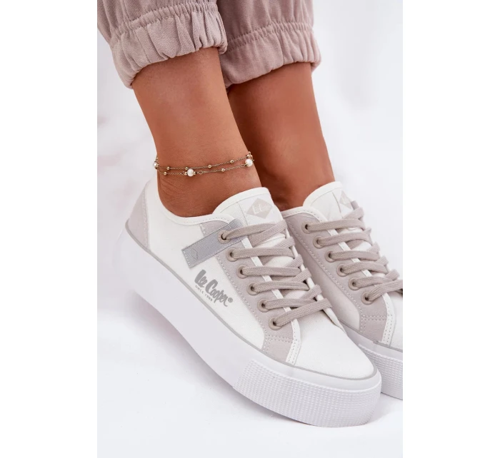Dámské trampky na platformě Lee Cooper – bílo-šedé Dámské trampky na platformě Lee Cooper – bílo-šedé