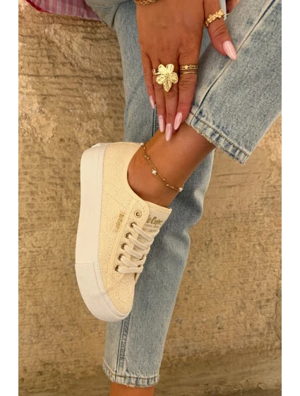 Dámské trampky s krajkou Lee Cooper – béžové