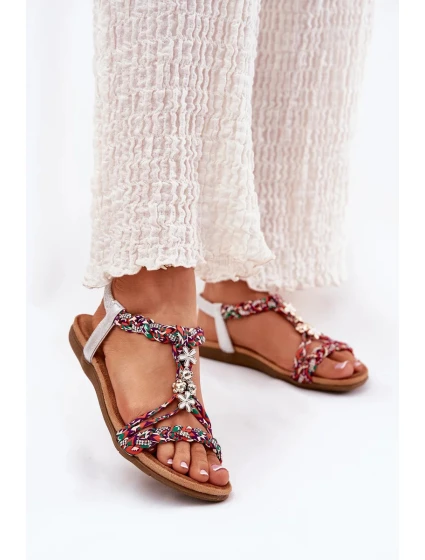 Dámské ploché sandály s pletenými pásky a ozdobnými připínkami Artiker – multikolor