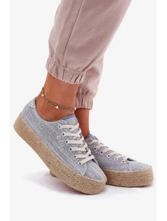 Dámské trampky na platformě s pleteným detailem Lee Cooper – modré