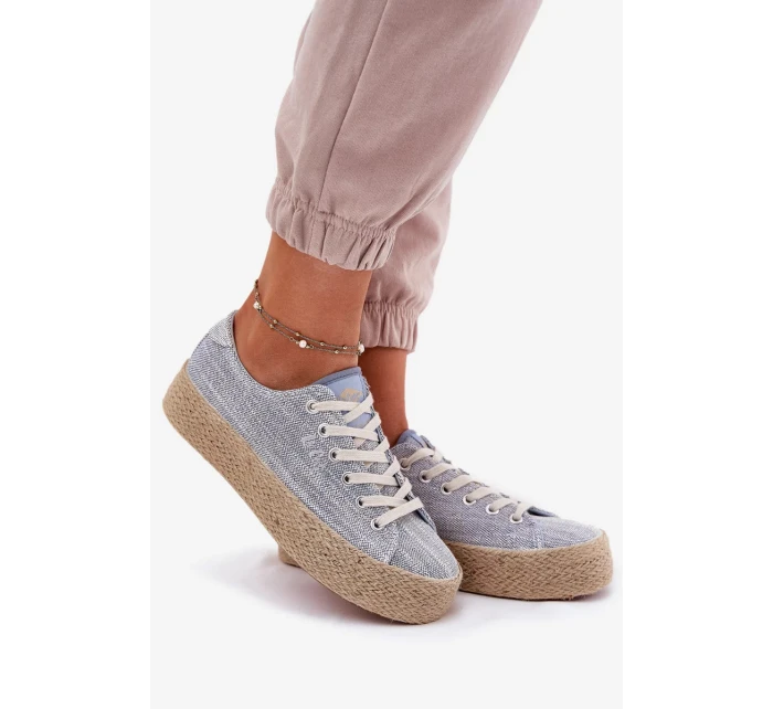 Dámské trampky na platformě s pleteným detailem Lee Cooper – modré Dámské trampky na platformě s pleteným detailem Lee Cooper – modré