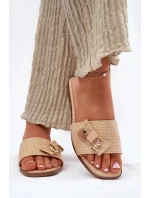 Dámské pantofle na nízkém podpatku s mašlí – béžové Dámské pantofle na nízkém podpatku s mašlí – béžové