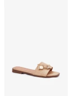 Dámské pantofle na nízkém podpatku s mašlí – béžové Dámské pantofle na nízkém podpatku s mašlí – béžové