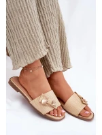 Dámské pantofle na nízkém podpatku s mašlí – béžové Dámské pantofle na nízkém podpatku s mašlí – béžové