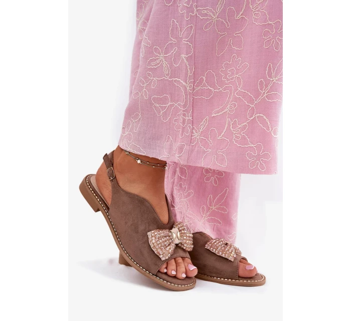 Dámské sandály s mašlí na nízkém podpatku S.Barski – tmavě béžové Dámské sandály s mašlí na nízkém podpatku S.Barski – tmavě béžové