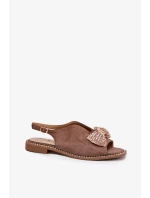 Dámské sandály s mašlí na nízkém podpatku S.Barski – tmavě béžové Dámské sandály s mašlí na nízkém podpatku S.Barski – tmavě béžové