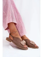 Dámské sandály s mašlí na nízkém podpatku S.Barski – tmavě béžové Dámské sandály s mašlí na nízkém podpatku S.Barski – tmavě béžové