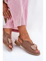 Dámské sandály s mašlí na nízkém podpatku S.Barski – tmavě béžové Dámské sandály s mašlí na nízkém podpatku S.Barski – tmavě béžové