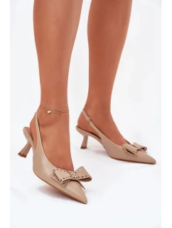 Dámské lodičky na jehlovém podpatku s mašlí Folesca – béžové