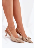 Dámské lodičky na jehlovém podpatku s mašlí Folesca – béžové Dámské lodičky na jehlovém podpatku s mašlí Folesca – béžové