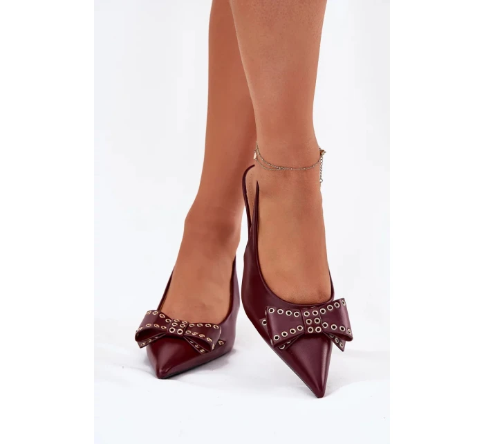 Dámské lodičky na jehlovém podpatku s mašlí Folesca – bordó Dámské lodičky na jehlovém podpatku s mašlí Folesca – bordó